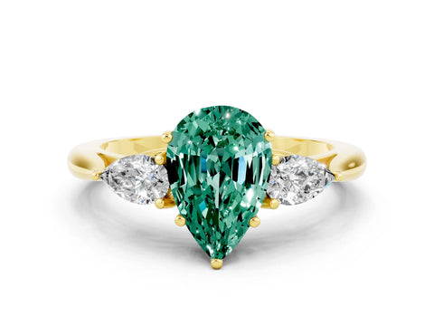 Yellow gold Three-Stone Pear Cut Cut Diamond Ring with Pear Side Stones in Four-Prong Setting