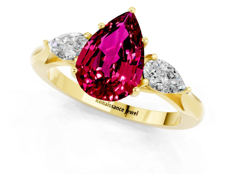 Yellow gold Three-Stone Pear Cut Cut Diamond Ring with Pear Side Stones in Four-Prong Setting_1