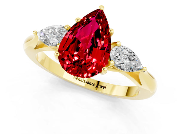 Yellow gold Three-Stone Pear Cut Cut Diamond Ring with Pear Side Stones in Four-Prong Setting