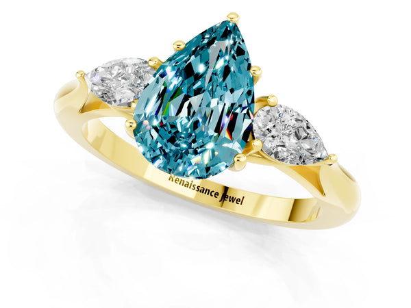 Yellow gold Three-Stone Pear Cut Cut Diamond Ring with Pear Side Stones in Four-Prong Setting