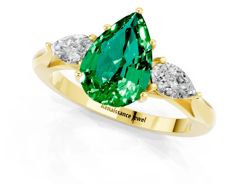 Yellow gold Three-Stone Pear Cut Cut Diamond Ring with Pear Side Stones in Four-Prong Setting_1