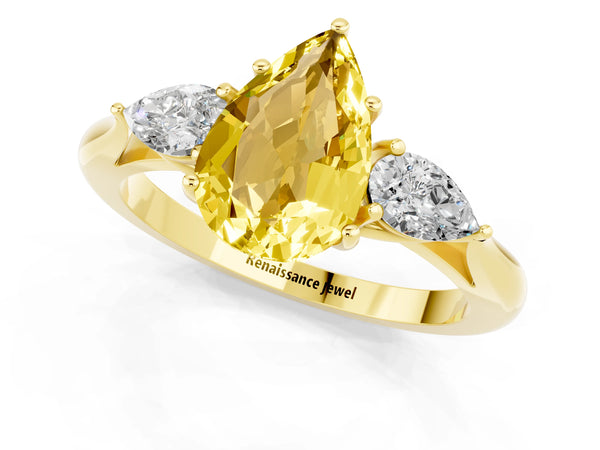 Yellow gold Three-Stone Pear Cut Yellow Sapphire Ring with Pear  Side Stones in Four-Prong Setting