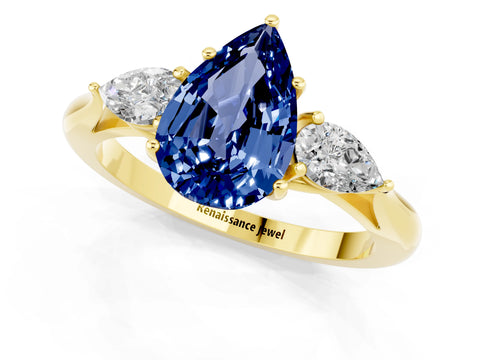 Yellow gold Three-Stone Pear Cut Cut Diamond Ring with Pear Side Stones in Four-Prong Setting_1