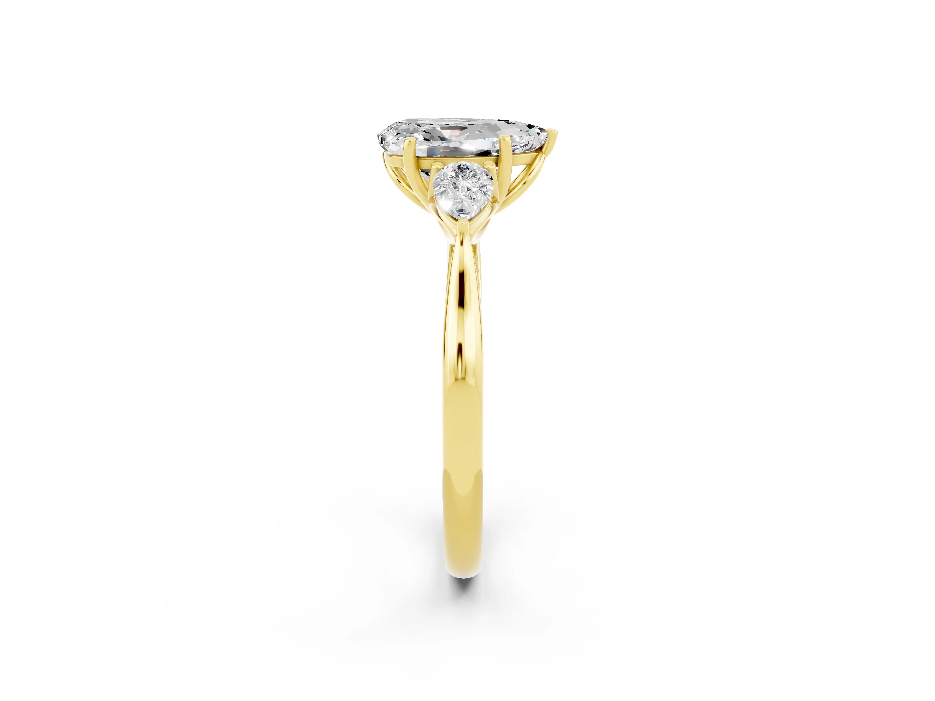 Yellow gold Three-Stone Pear Cut Cut Diamond Ring with Pear Side Stones in Four-Prong Setting_2