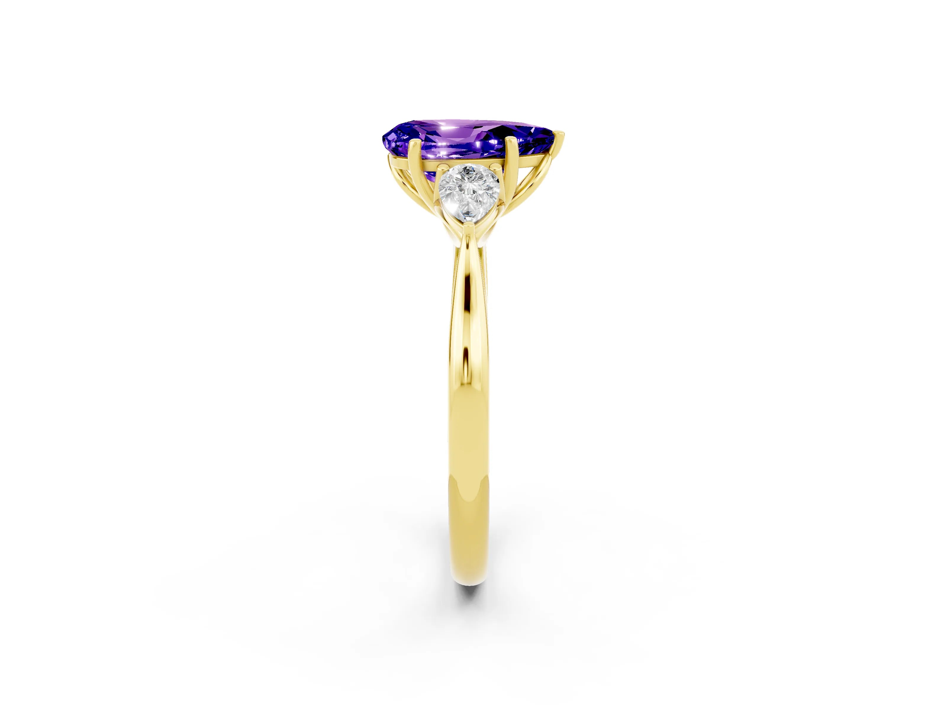 Yellow gold Three-Stone Pear Cut Cut Diamond Ring with Pear Side Stones in Four-Prong Setting_2