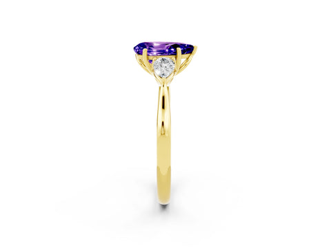 Yellow gold Three-Stone Pear Cut Cut Diamond Ring with Pear Side Stones in Four-Prong Setting_2
