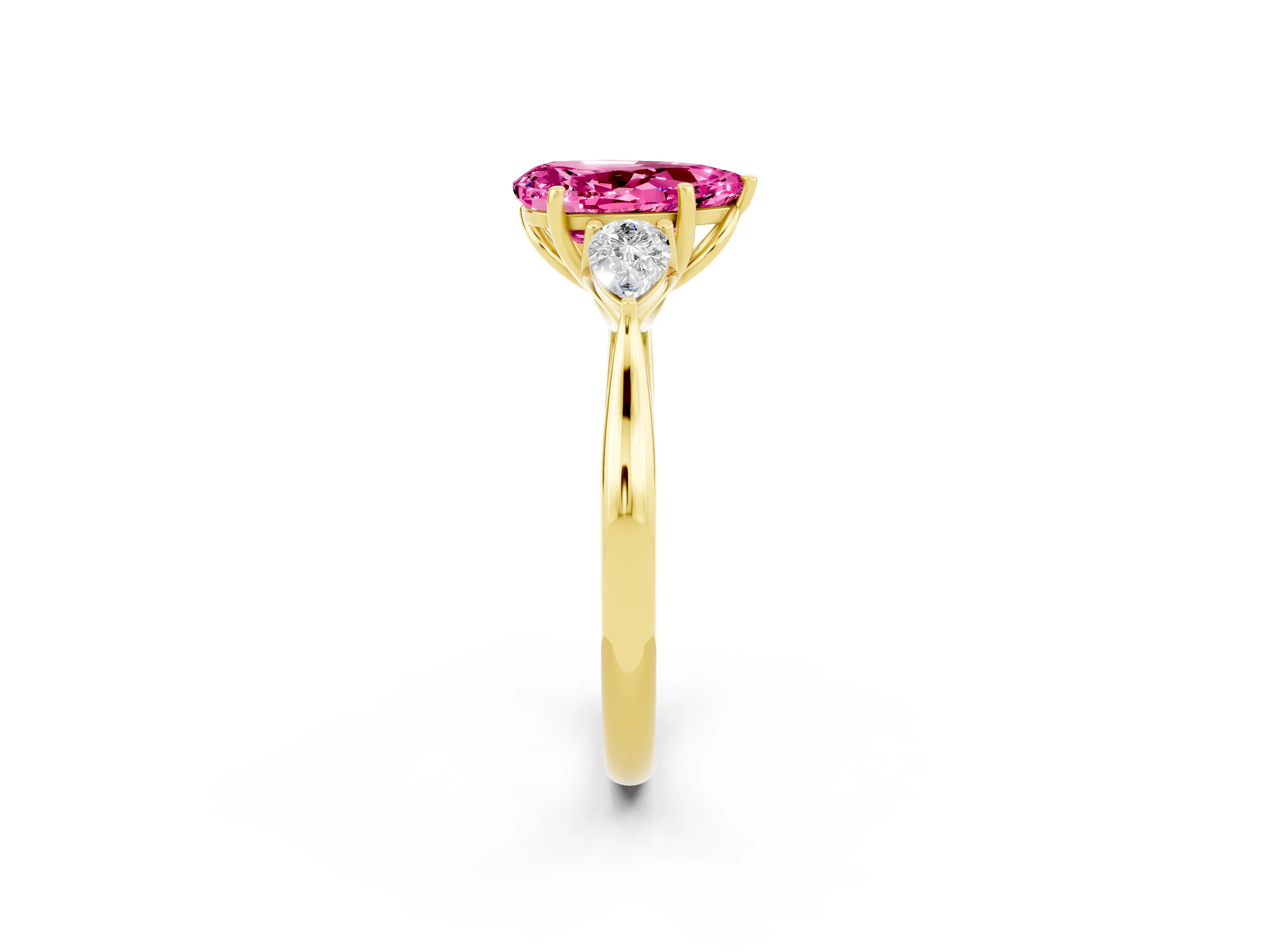 Yellow gold Three-Stone Pear Cut Cut Diamond Ring with Pear Side Stones in Four-Prong Setting_2