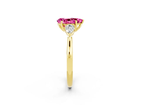 Yellow gold Three-Stone Pear Cut Cut Diamond Ring with Pear Side Stones in Four-Prong Setting_2