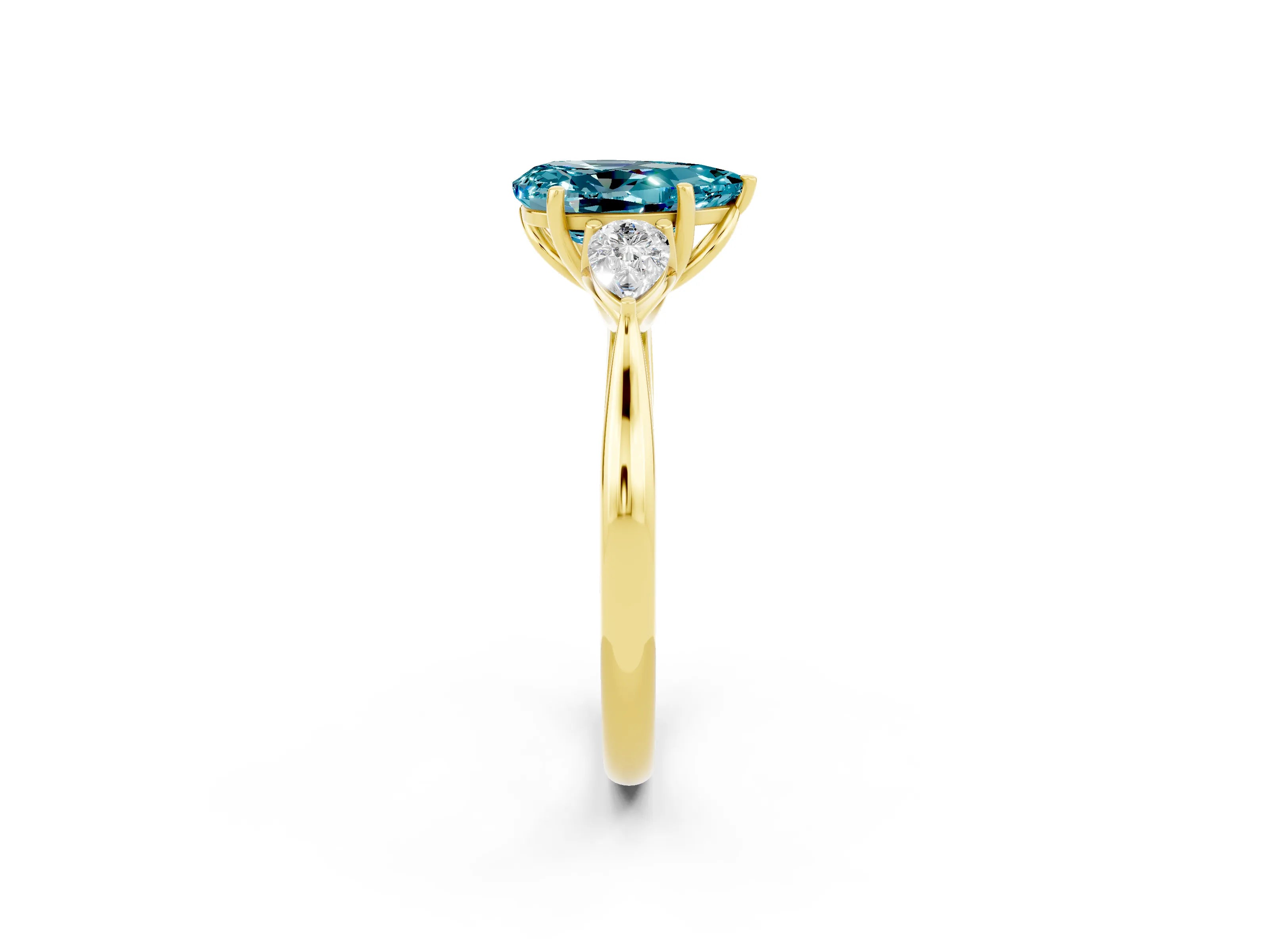 Yellow gold Three-Stone Pear Cut Cut Diamond Ring with Pear Side Stones in Four-Prong Setting_2