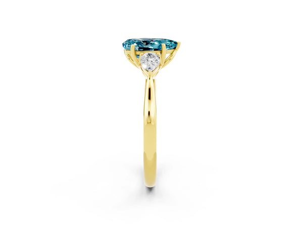 Yellow gold Three-Stone Pear Cut Cut Diamond Ring with Pear Side Stones in Four-Prong Setting