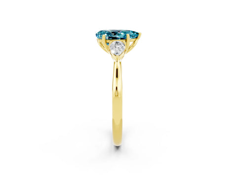 Yellow gold Three-Stone Pear Cut Cut Diamond Ring with Pear Side Stones in Four-Prong Setting_2