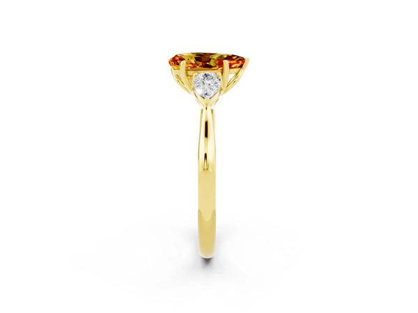 Yellow gold Three-Stone Pear Cut Citrine Ring with Pear  Side Stones in Four-Prong Setting