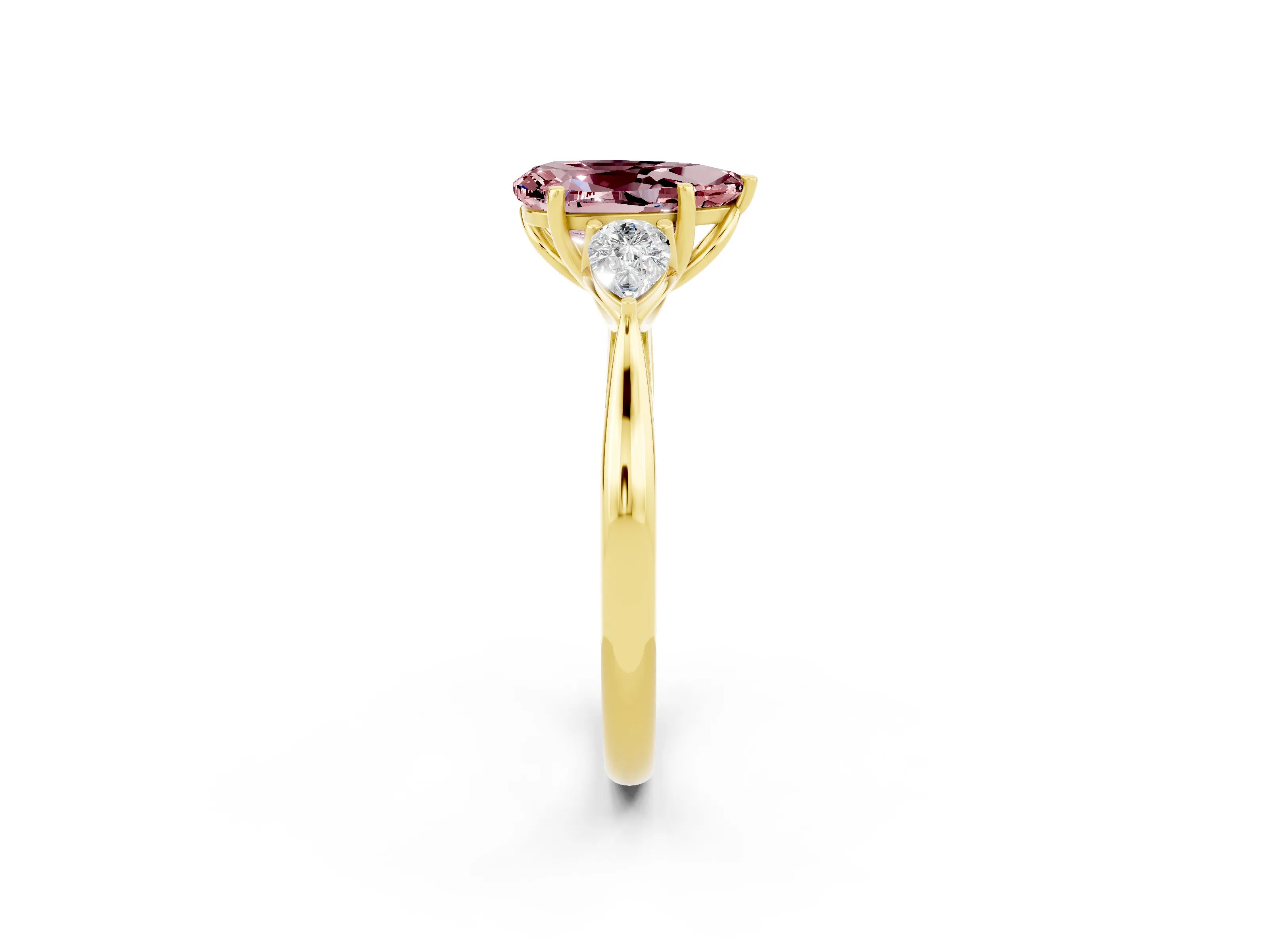 Yellow gold Three-Stone Pear Cut Cut Diamond Ring with Pear Side Stones in Four-Prong Setting_2