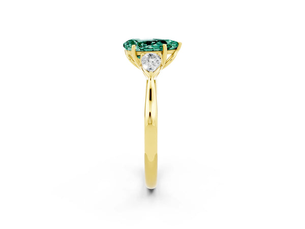 Yellow gold Three-Stone Pear Cut Green Sapphire Ring with Pear  Side Stones in Four-Prong Setting