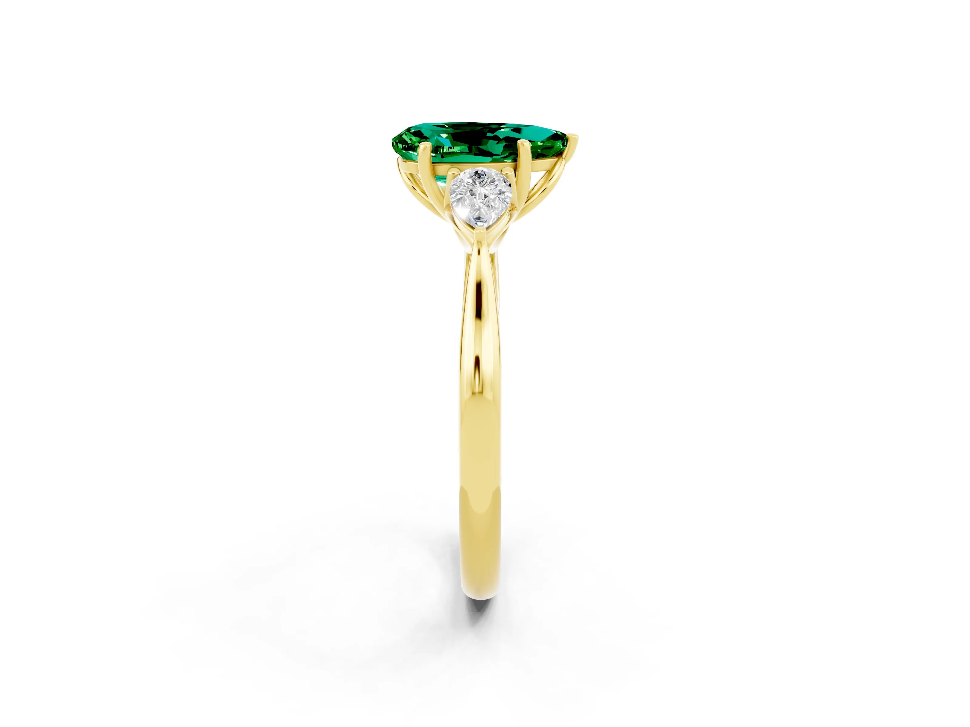 Yellow gold Three-Stone Pear Cut Cut Diamond Ring with Pear Side Stones in Four-Prong Setting_2