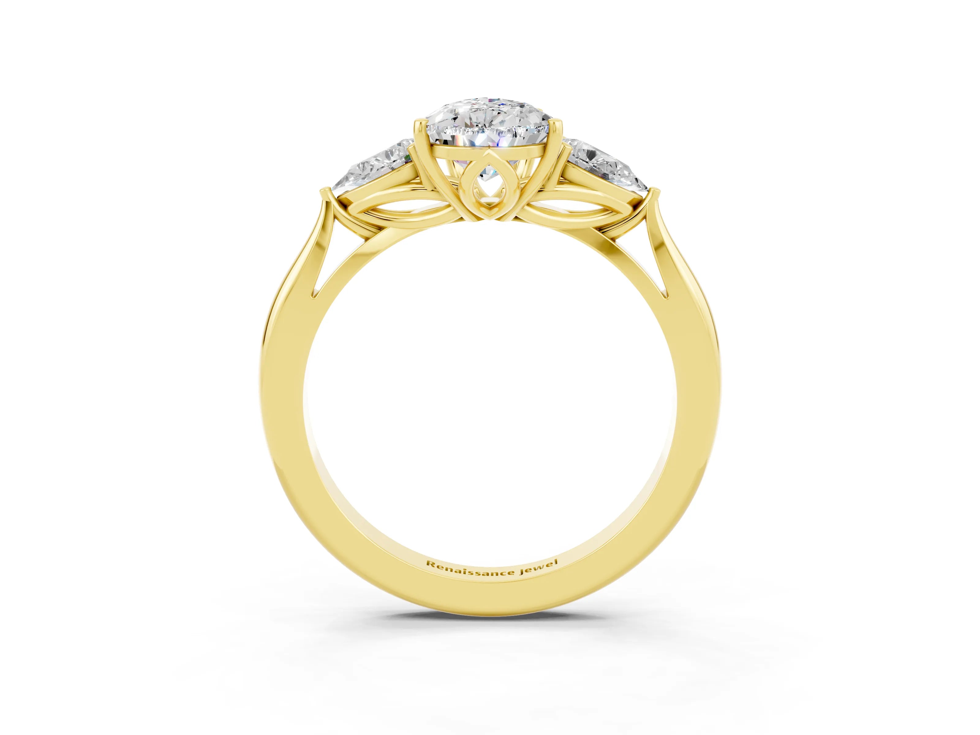 Yellow gold Three-Stone Pear Cut Cut Diamond Ring with Pear Side Stones in Four-Prong Setting_3