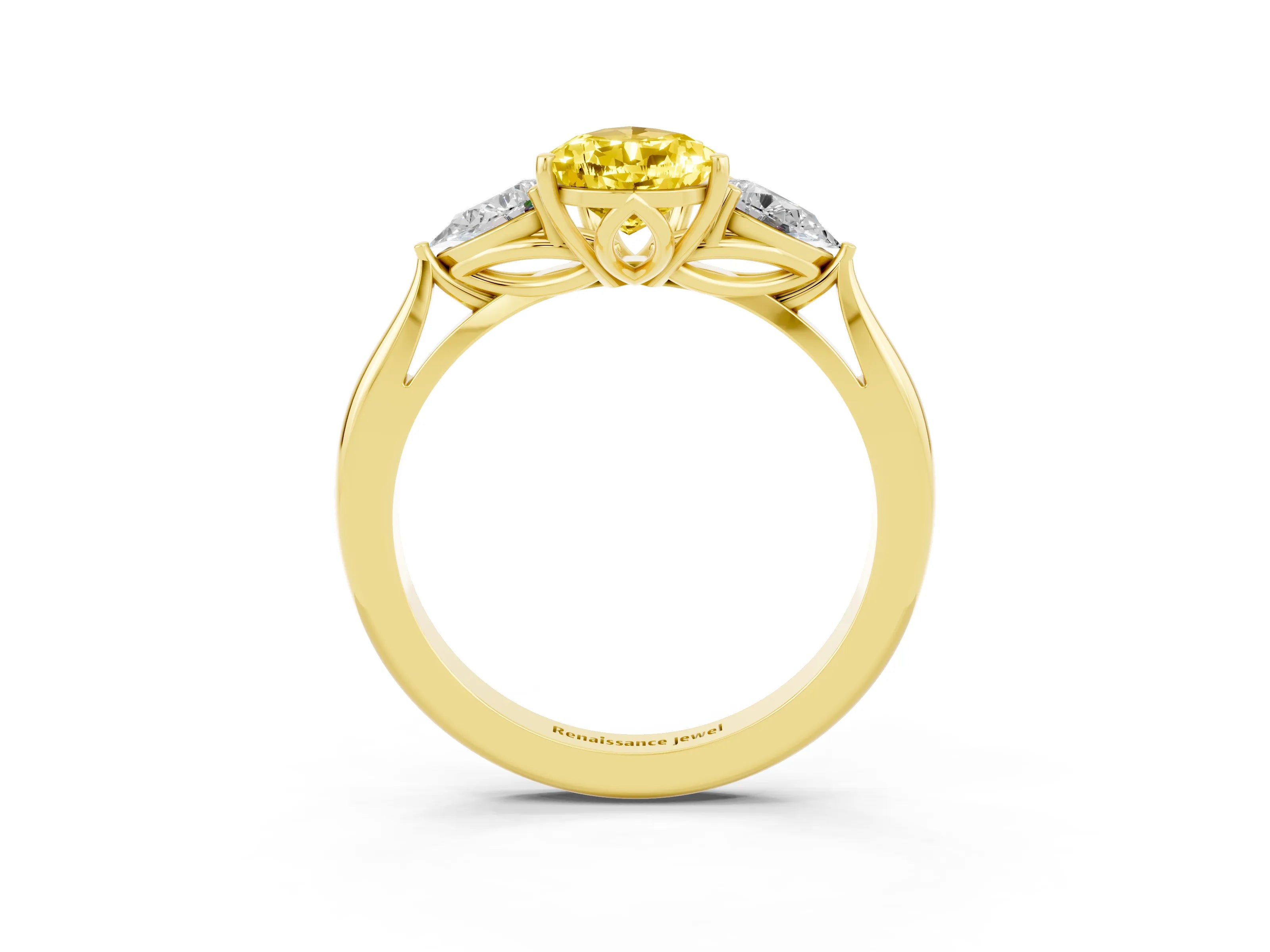 Yellow gold Three-Stone Pear Cut Cut Diamond Ring with Pear Side Stones in Four-Prong Setting_3