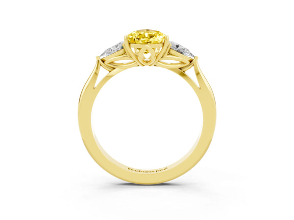 Yellow gold Three-Stone Pear Cut Yellow Sapphire Ring with Pear  Side Stones in Four-Prong Setting