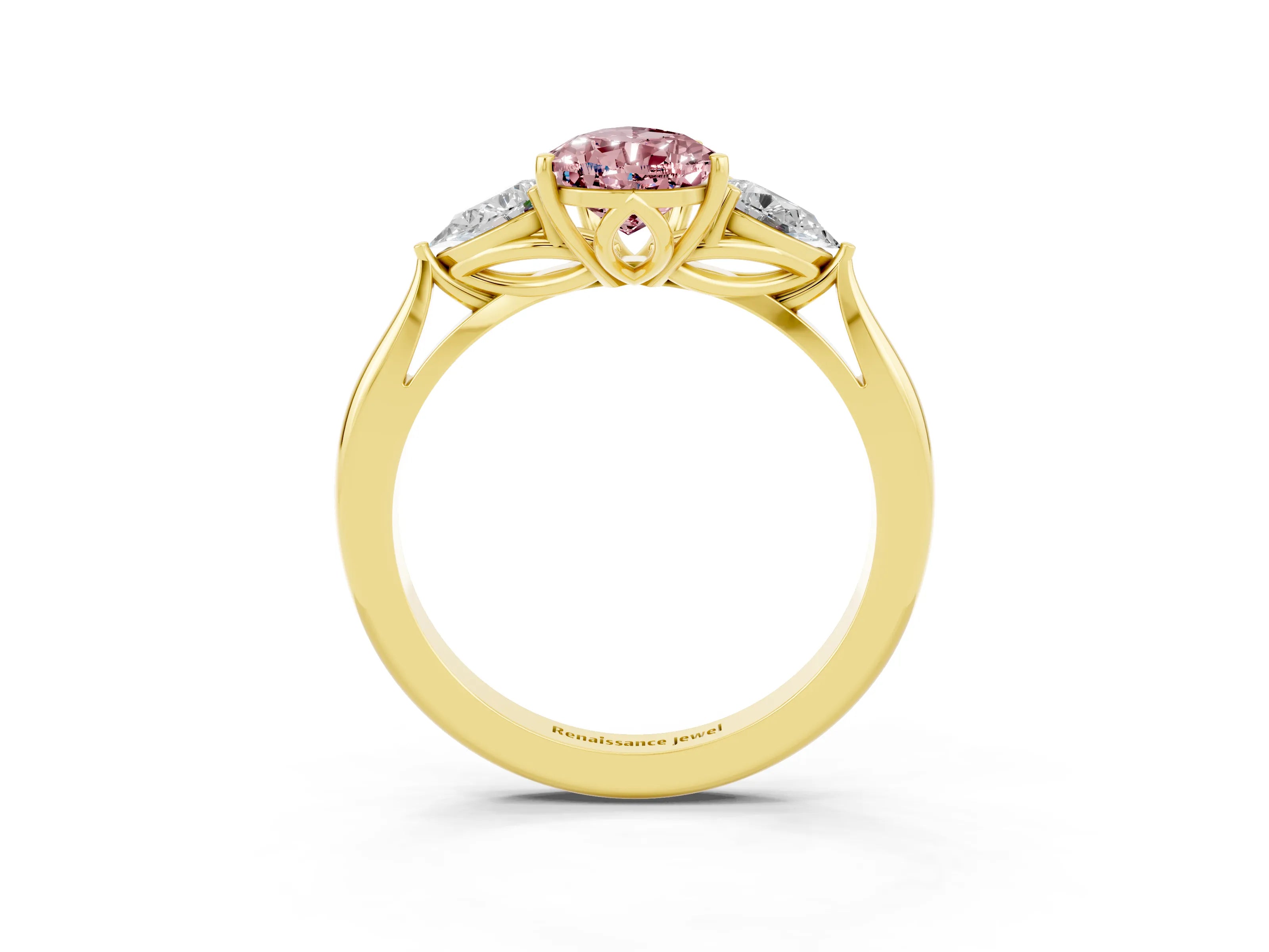 Yellow gold Three-Stone Pear Cut Cut Diamond Ring with Pear Side Stones in Four-Prong Setting_3