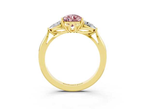 Yellow gold Three-Stone Pear Cut Cut Diamond Ring with Pear Side Stones in Four-Prong Setting
