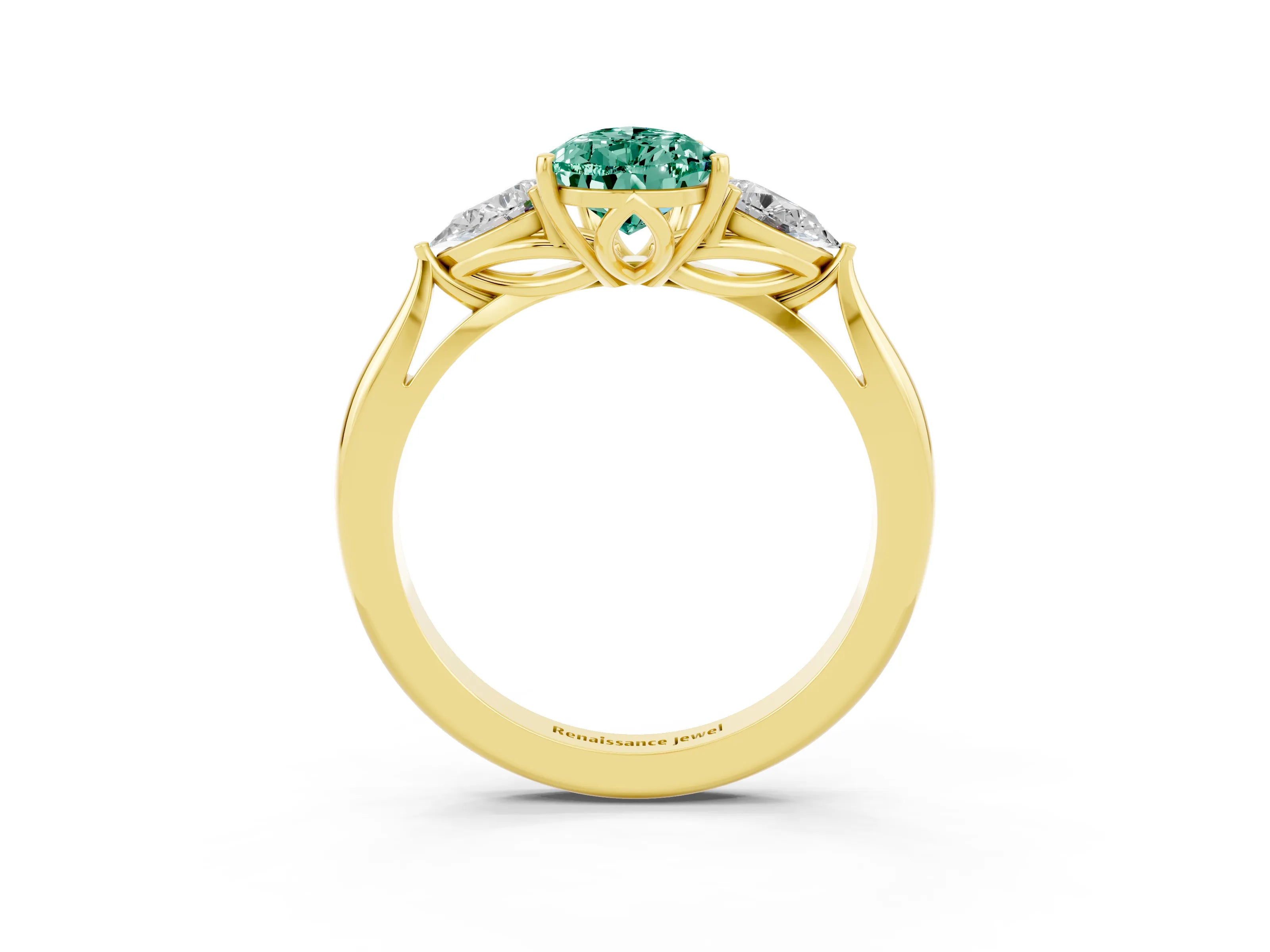 Yellow gold Three-Stone Pear Cut Cut Diamond Ring with Pear Side Stones in Four-Prong Setting_3