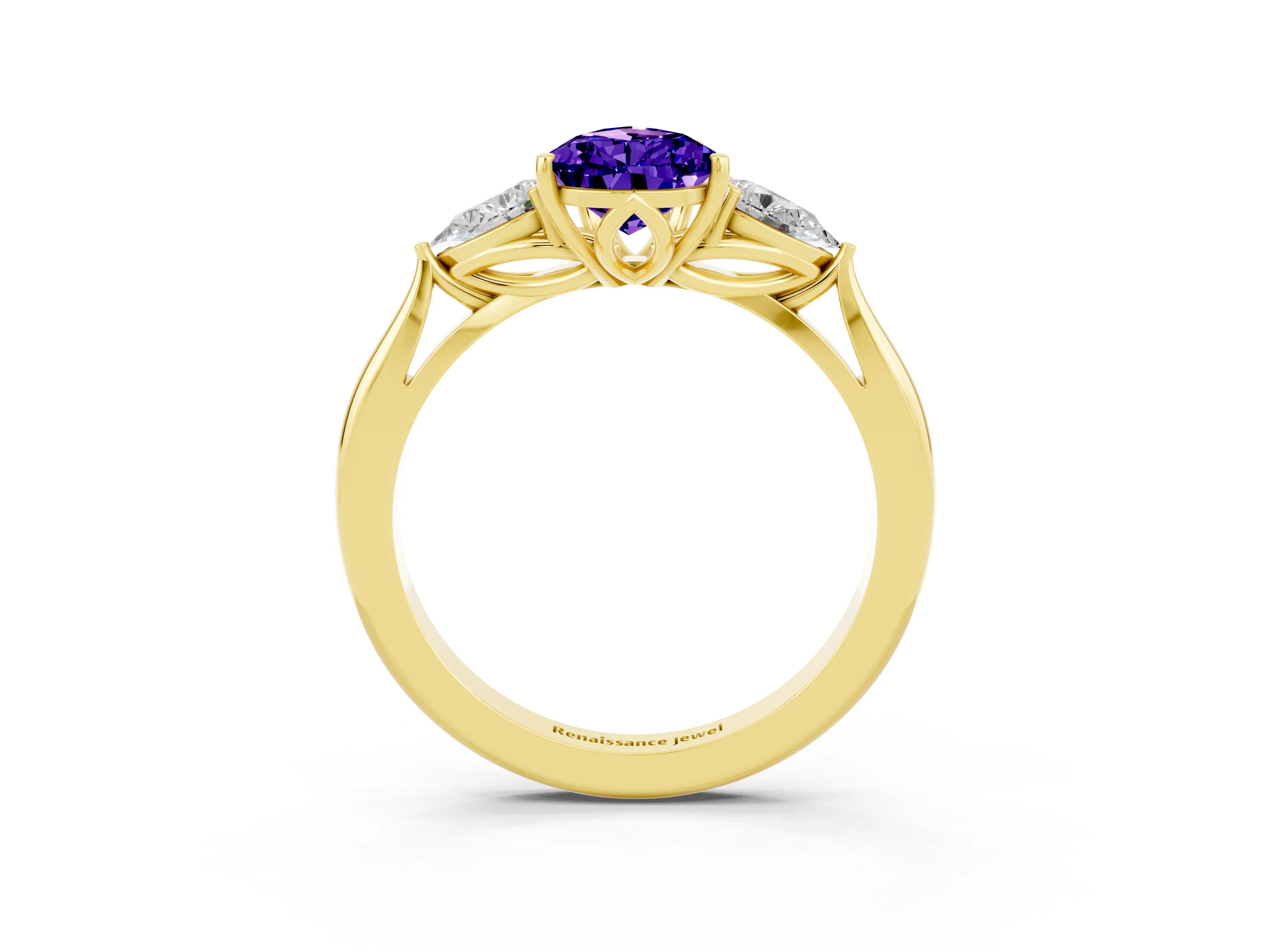 Yellow gold Three-Stone Pear Cut Cut Diamond Ring with Pear Side Stones in Four-Prong Setting_3