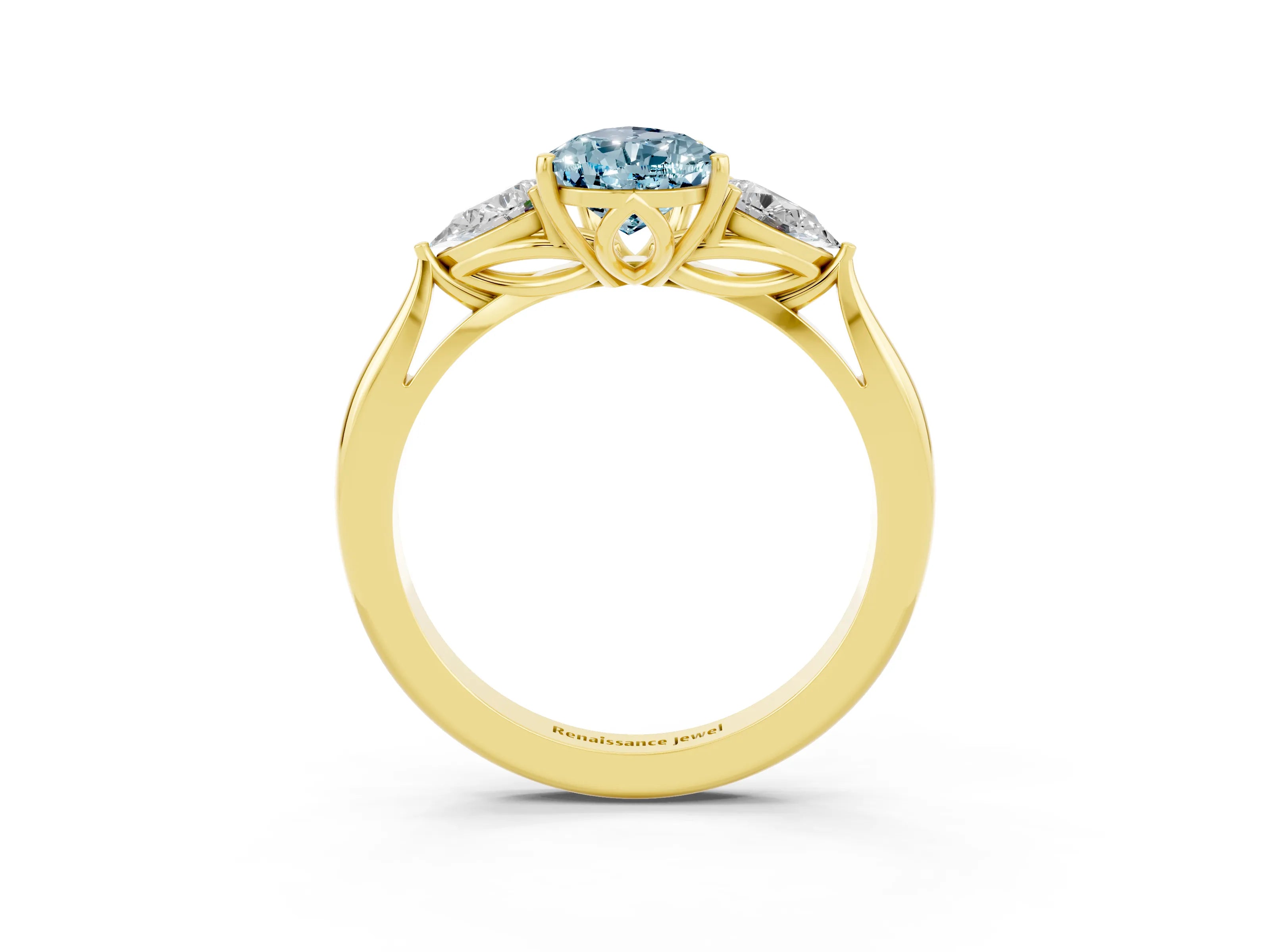 Yellow gold Three-Stone Pear Cut Cut Diamond Ring with Pear Side Stones in Four-Prong Setting_3