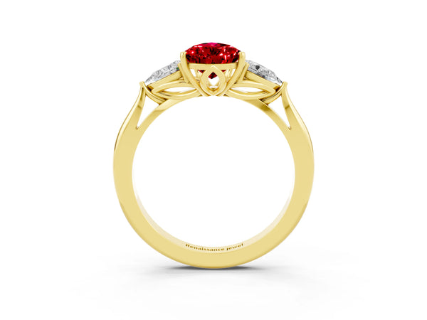 Yellow gold Three-Stone Pear Cut Cut Diamond Ring with Pear Side Stones in Four-Prong Setting