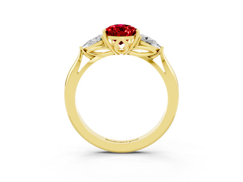 Yellow gold Three-Stone Pear Cut Cut Diamond Ring with Pear Side Stones in Four-Prong Setting_3