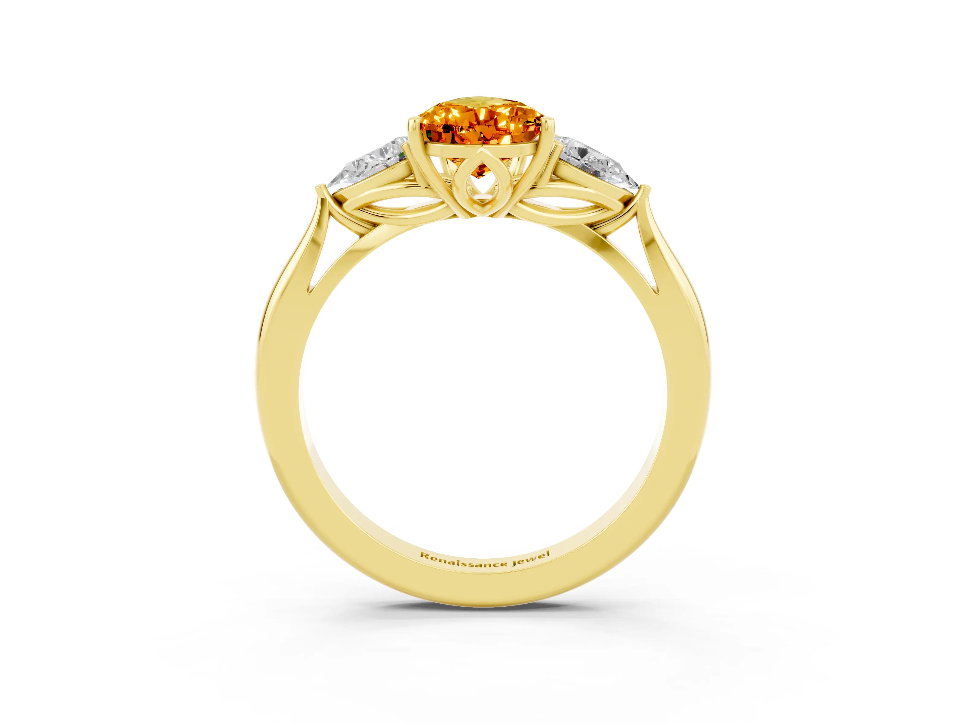 Yellow gold Three-Stone Pear Cut Cut Diamond Ring with Pear Side Stones in Four-Prong Setting_3