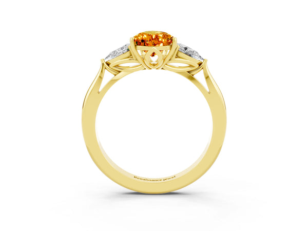 Yellow gold Three-Stone Pear Cut Citrine Ring with Pear  Side Stones in Four-Prong Setting