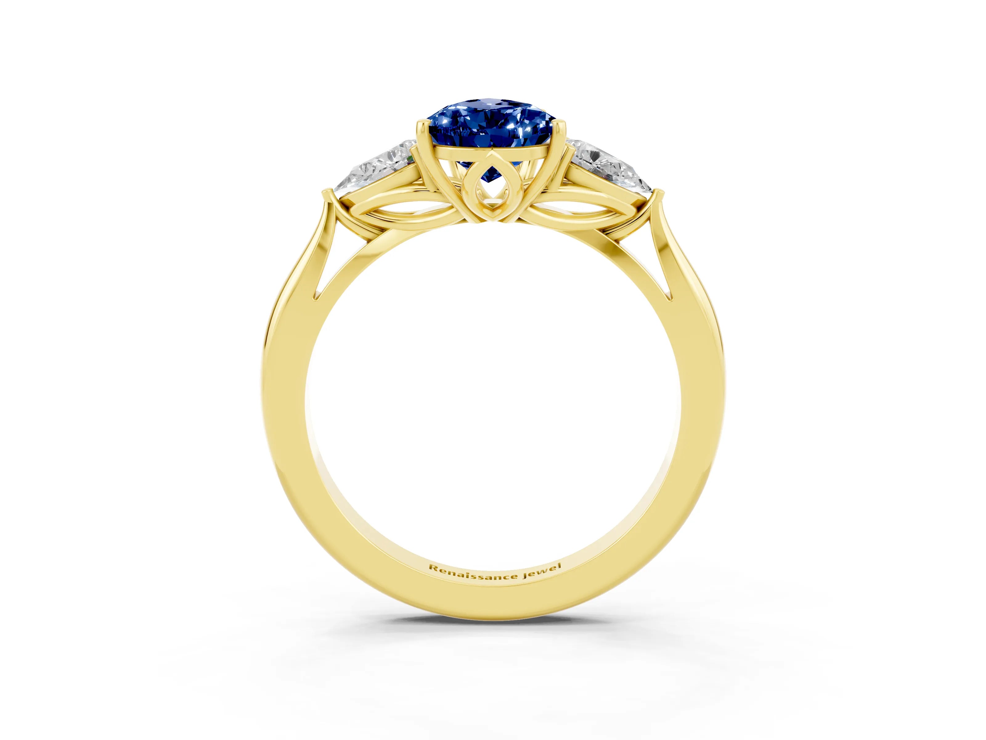 Yellow gold Three-Stone Pear Cut Cut Diamond Ring with Pear Side Stones in Four-Prong Setting_3