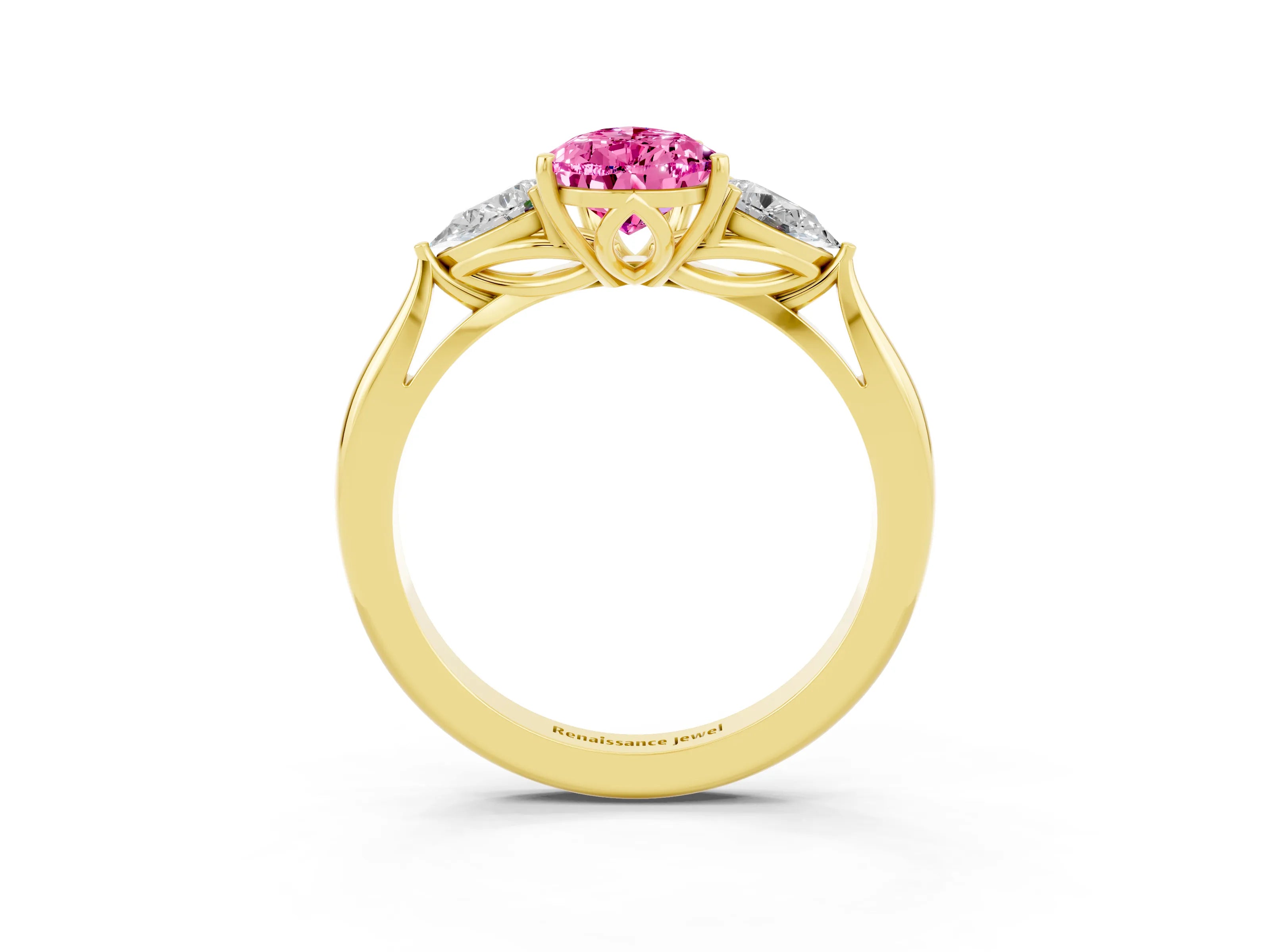 Yellow gold Three-Stone Pear Cut Cut Diamond Ring with Pear Side Stones in Four-Prong Setting_3
