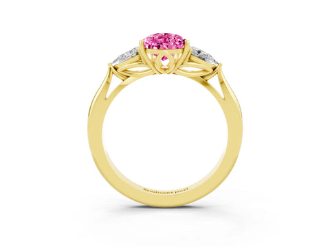 Yellow gold Three-Stone Pear Cut Cut Diamond Ring with Pear Side Stones in Four-Prong Setting_3