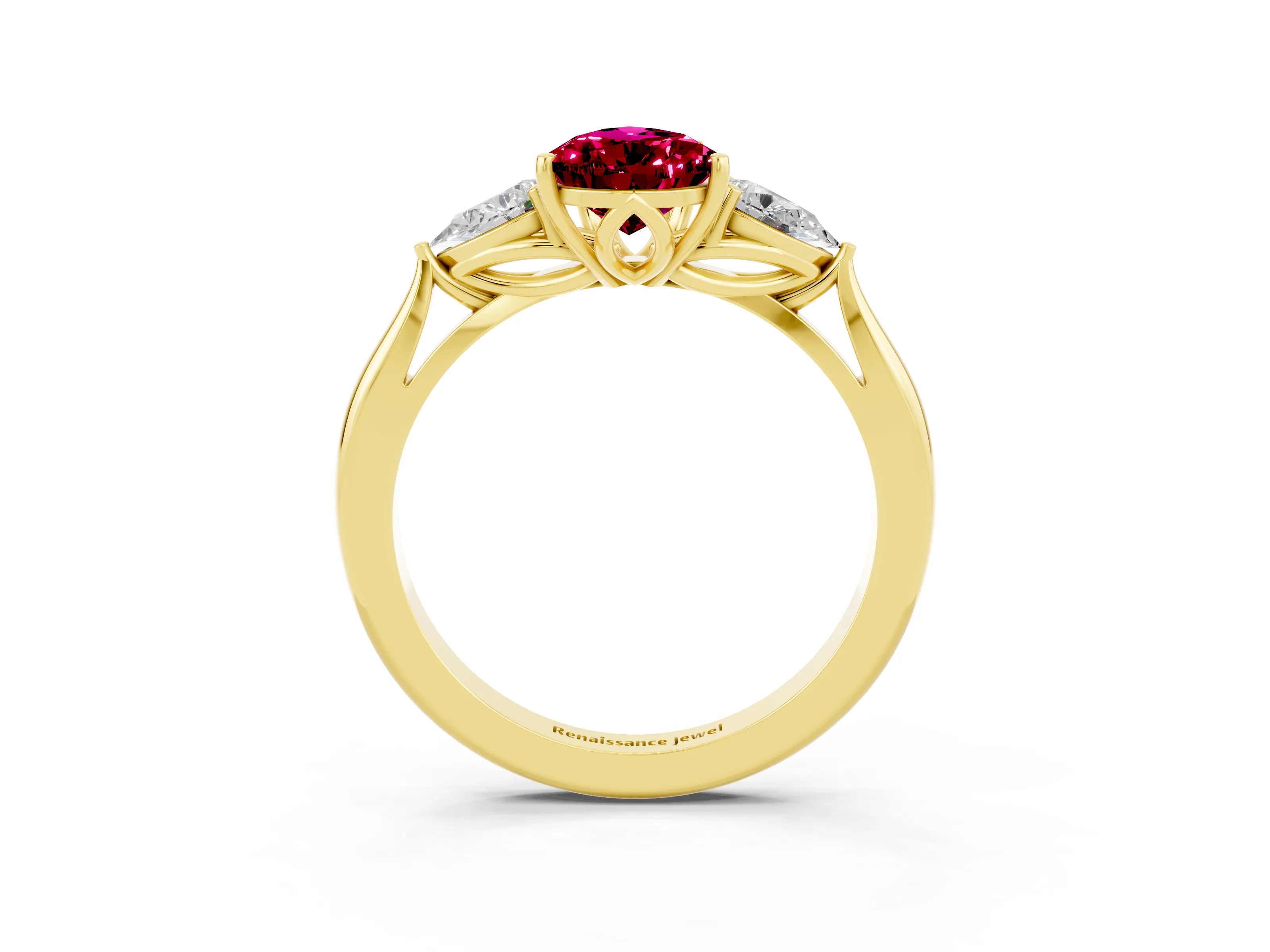 Yellow gold Three-Stone Pear Cut Cut Diamond Ring with Pear Side Stones in Four-Prong Setting_3