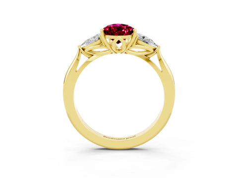 Yellow gold Three-Stone Pear Cut Cut Diamond Ring with Pear Side Stones in Four-Prong Setting_3