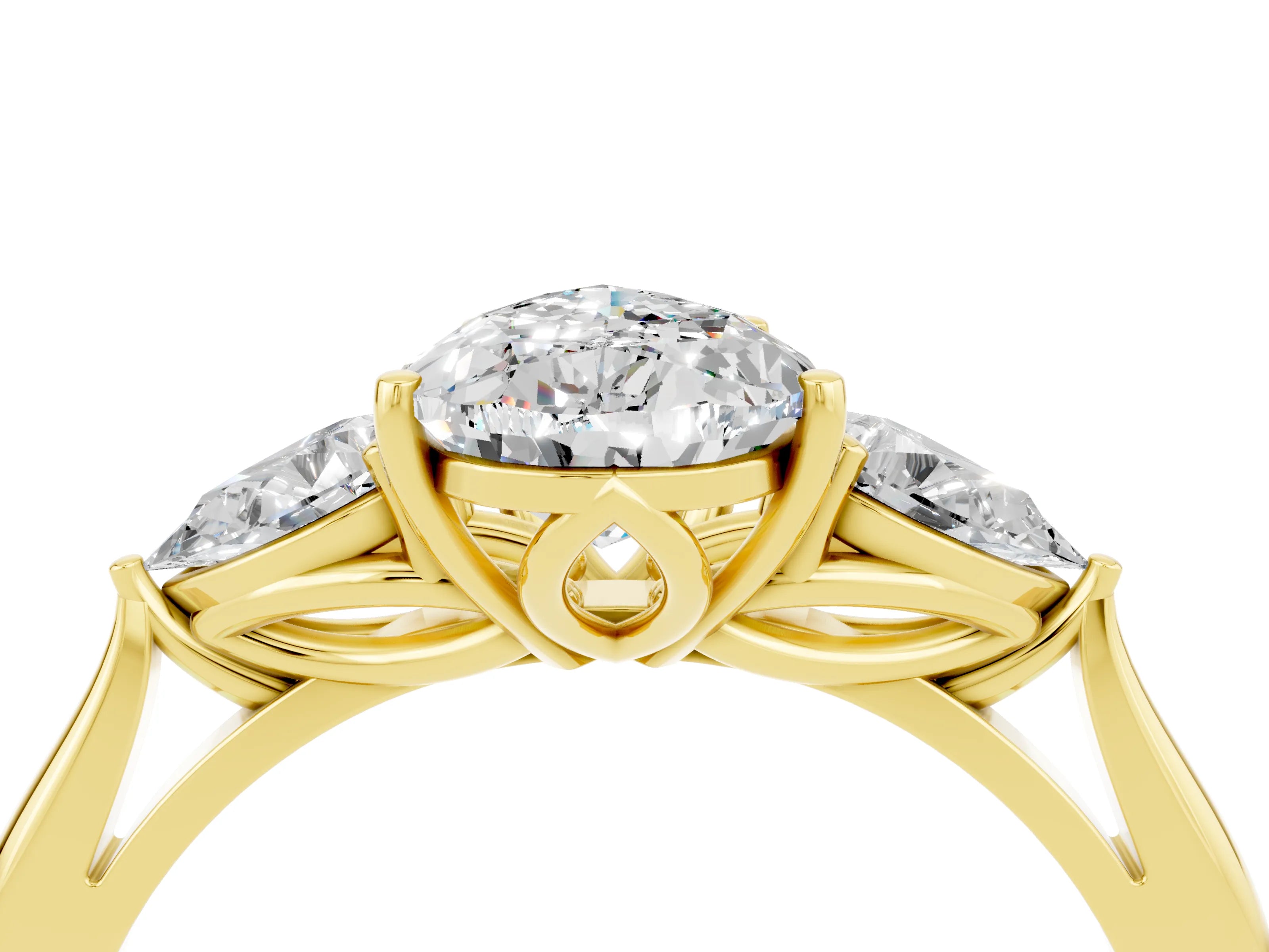 Yellow gold Three-Stone Pear Cut Cut Diamond Ring with Pear Side Stones in Four-Prong Setting_4
