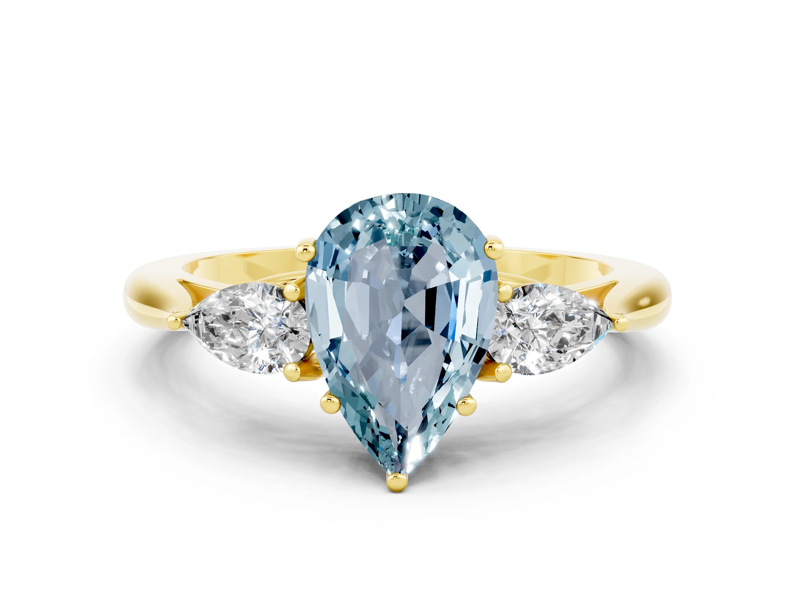 Yellow gold Three-Stone Pear Cut Cut Diamond Ring with Pear Side Stones in Four-Prong Setting