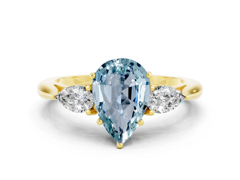 Yellow gold Three-Stone Pear Cut Cut Diamond Ring with Pear Side Stones in Four-Prong Setting