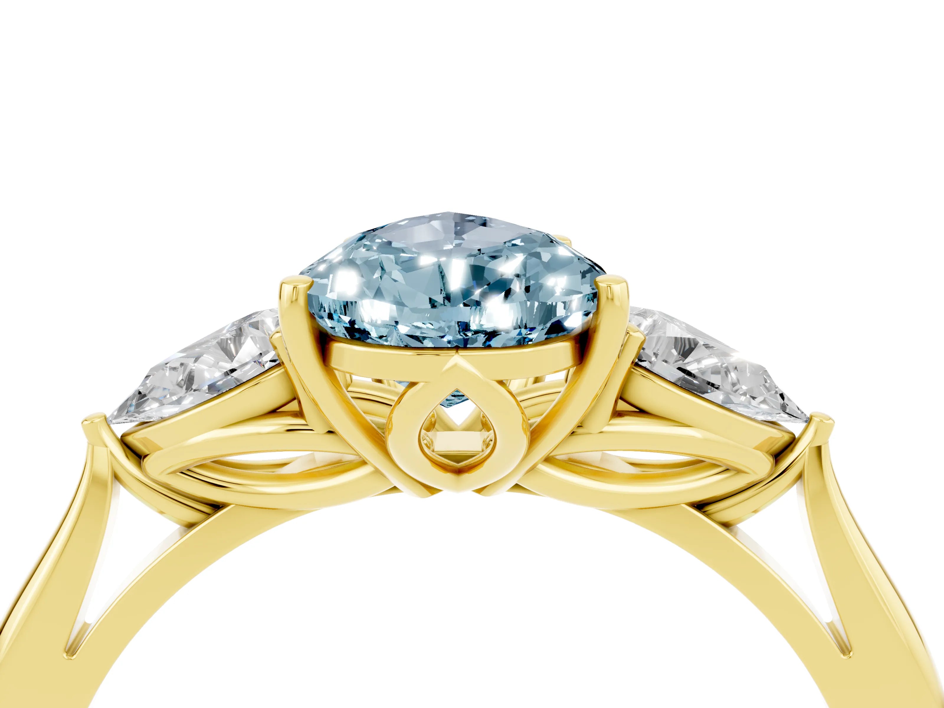Yellow gold Three-Stone Pear Cut Cut Diamond Ring with Pear Side Stones in Four-Prong Setting_4