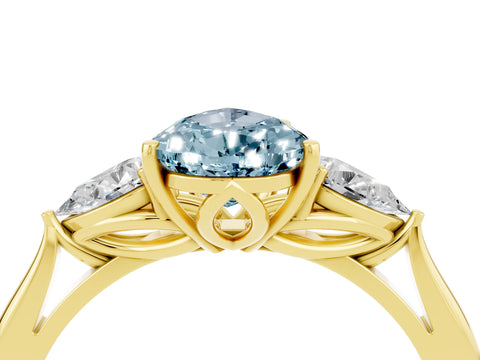 Yellow gold Three-Stone Pear Cut Cut Diamond Ring with Pear Side Stones in Four-Prong Setting_4
