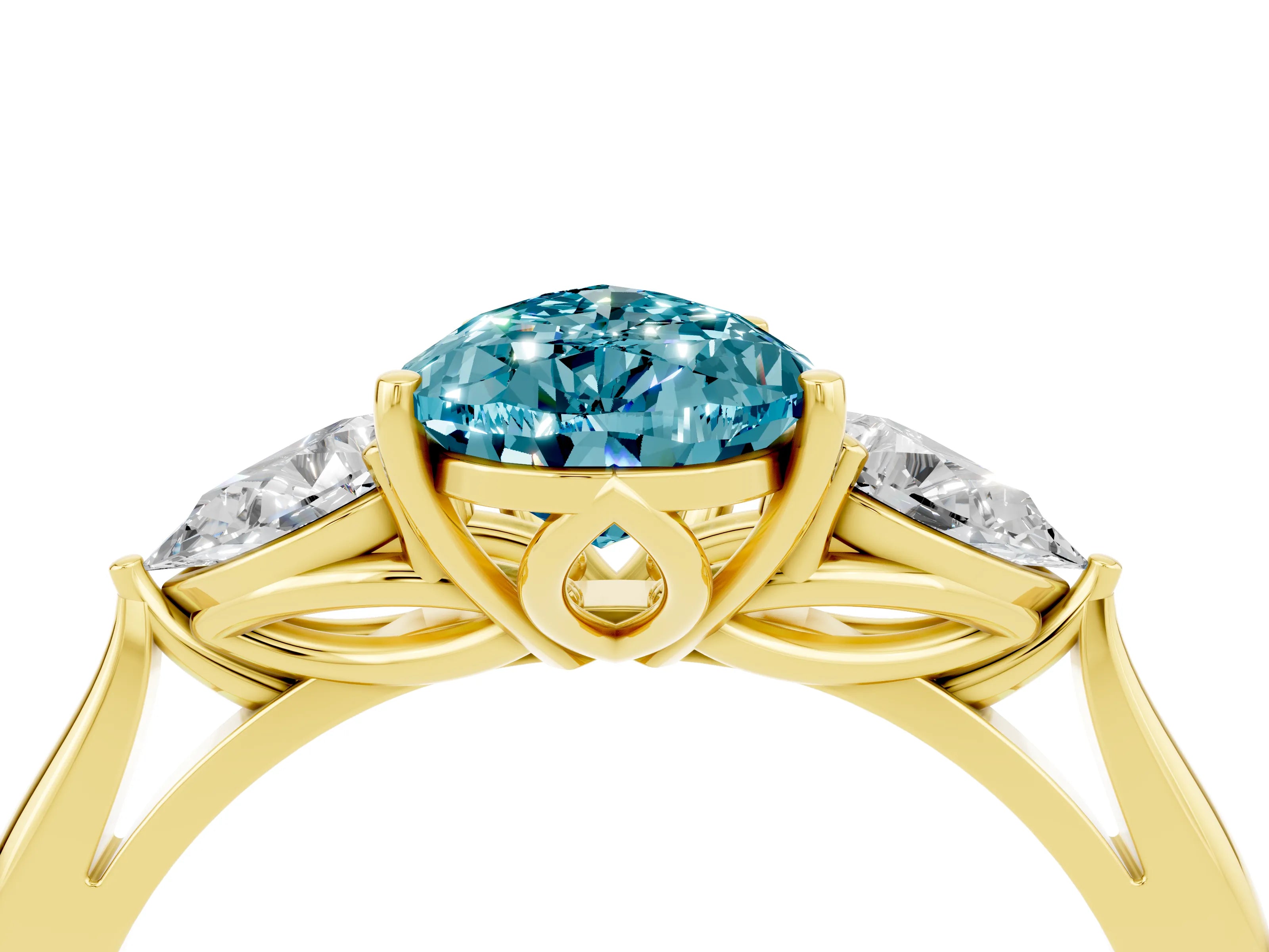 Yellow gold Three-Stone Pear Cut Cut Diamond Ring with Pear Side Stones in Four-Prong Setting_4
