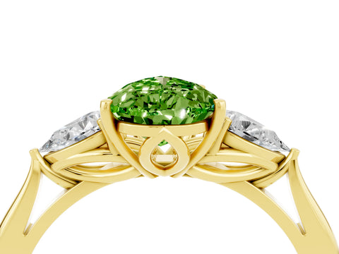 Yellow gold Three-Stone Pear Cut Cut Diamond Ring with Pear Side Stones in Four-Prong Setting_4