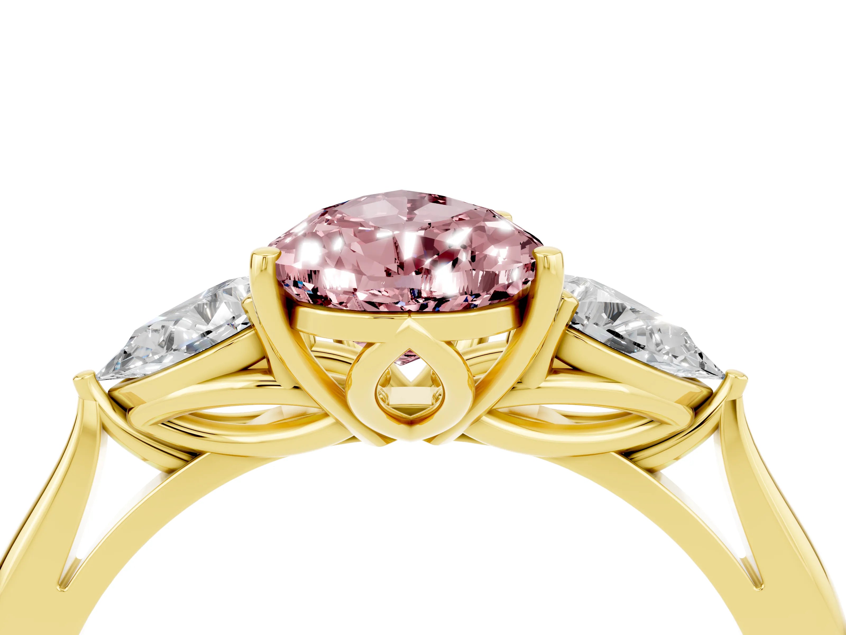 Yellow gold Three-Stone Pear Cut Cut Diamond Ring with Pear Side Stones in Four-Prong Setting_4