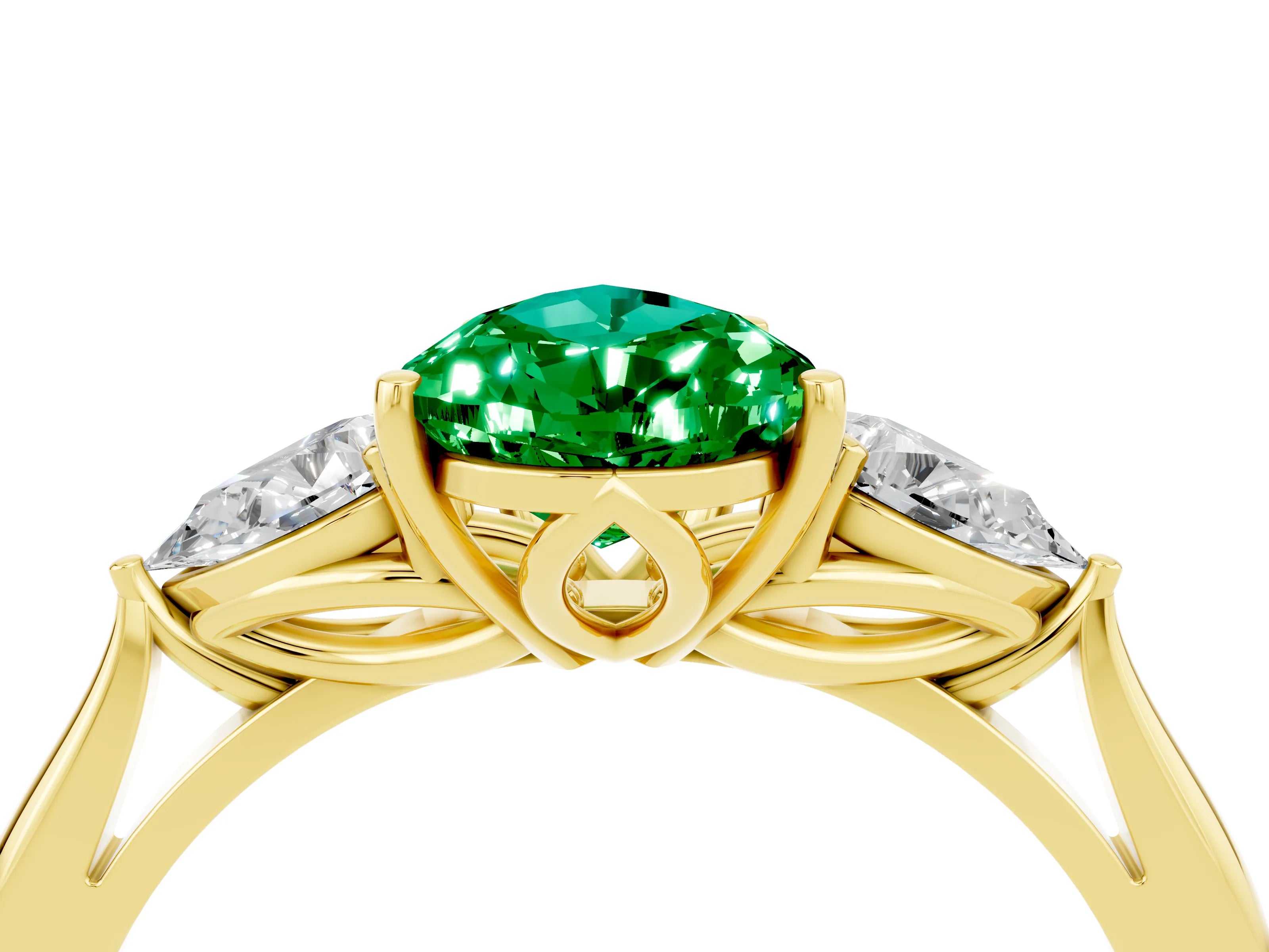 Yellow gold Three-Stone Pear Cut Cut Diamond Ring with Pear Side Stones in Four-Prong Setting_4