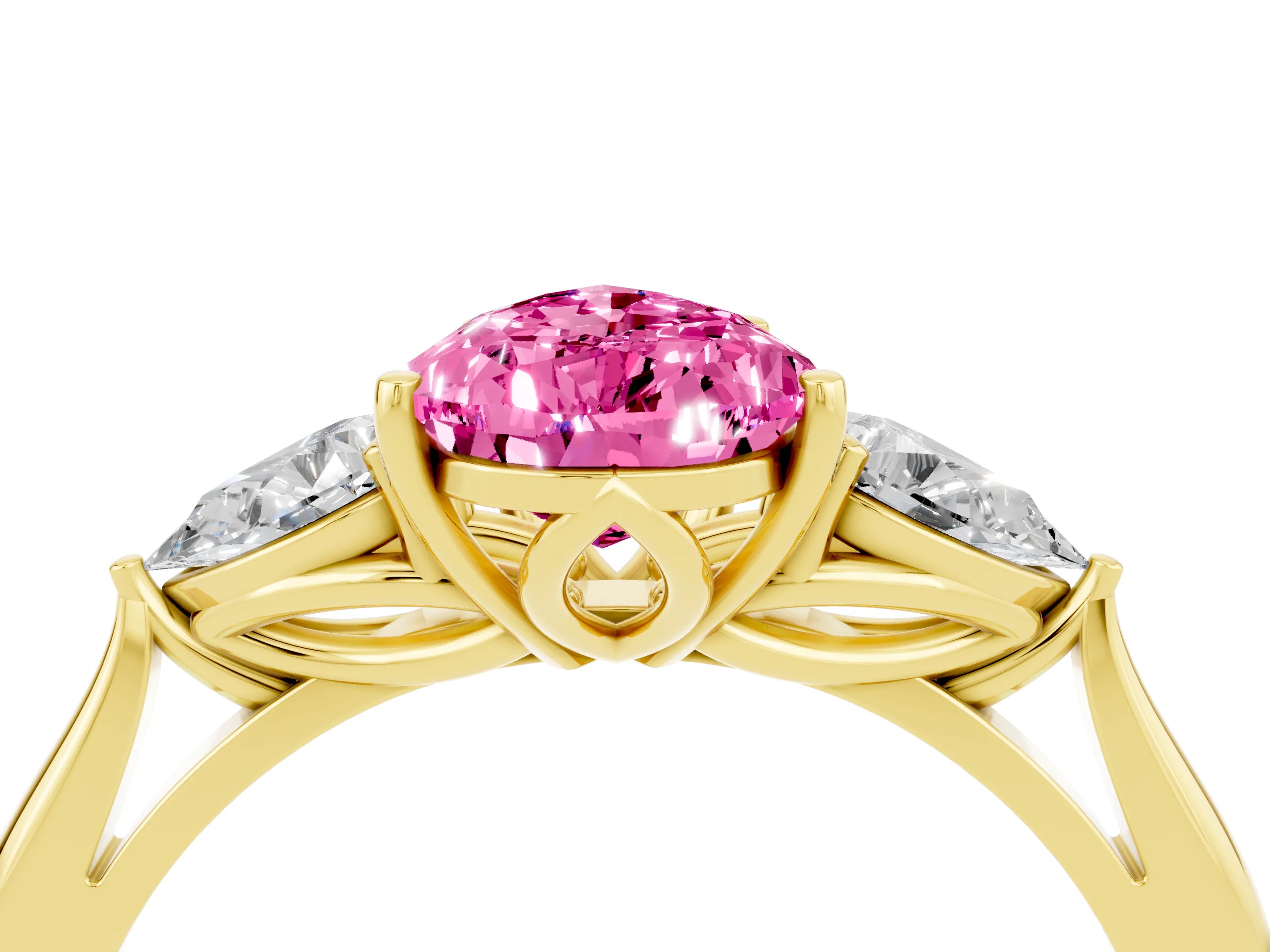 Yellow gold Three-Stone Pear Cut Cut Diamond Ring with Pear Side Stones in Four-Prong Setting_4