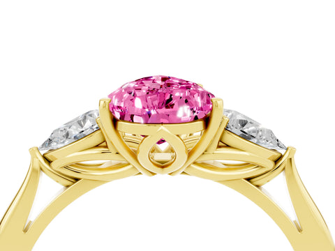 Yellow gold Three-Stone Pear Cut Cut Diamond Ring with Pear Side Stones in Four-Prong Setting_4