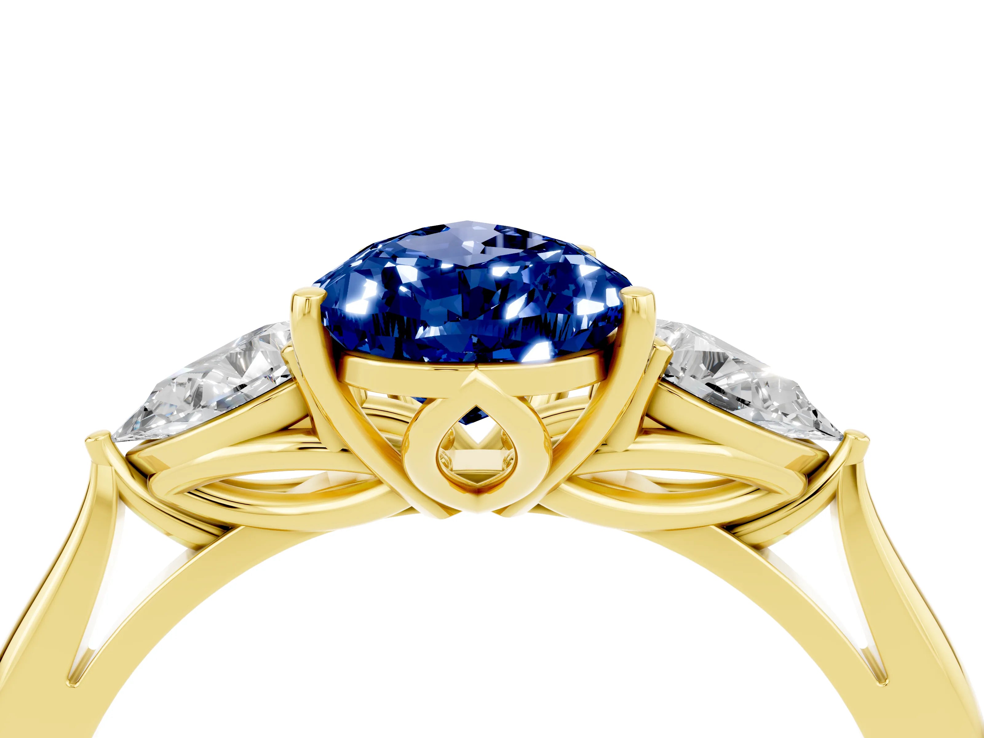 Yellow gold Three-Stone Pear Cut Cut Diamond Ring with Pear Side Stones in Four-Prong Setting_4