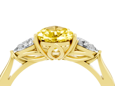 Yellow gold Three-Stone Pear Cut Cut Diamond Ring with Pear Side Stones in Four-Prong Setting_4