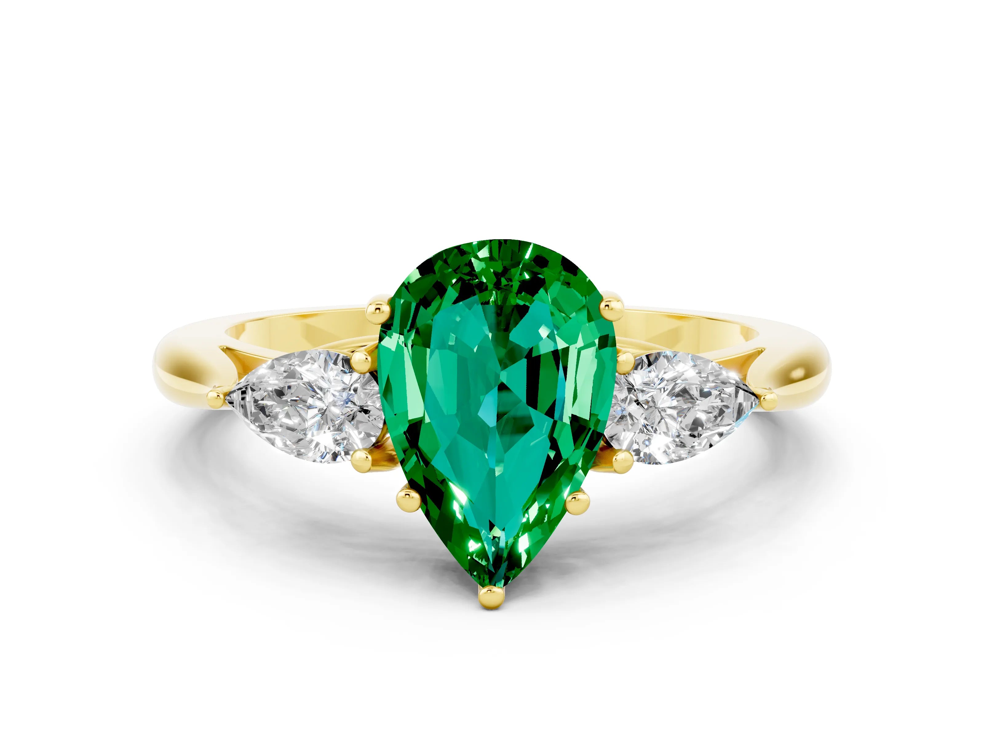 Yellow gold Three-Stone Pear Cut Cut Diamond Ring with Pear Side Stones in Four-Prong Setting